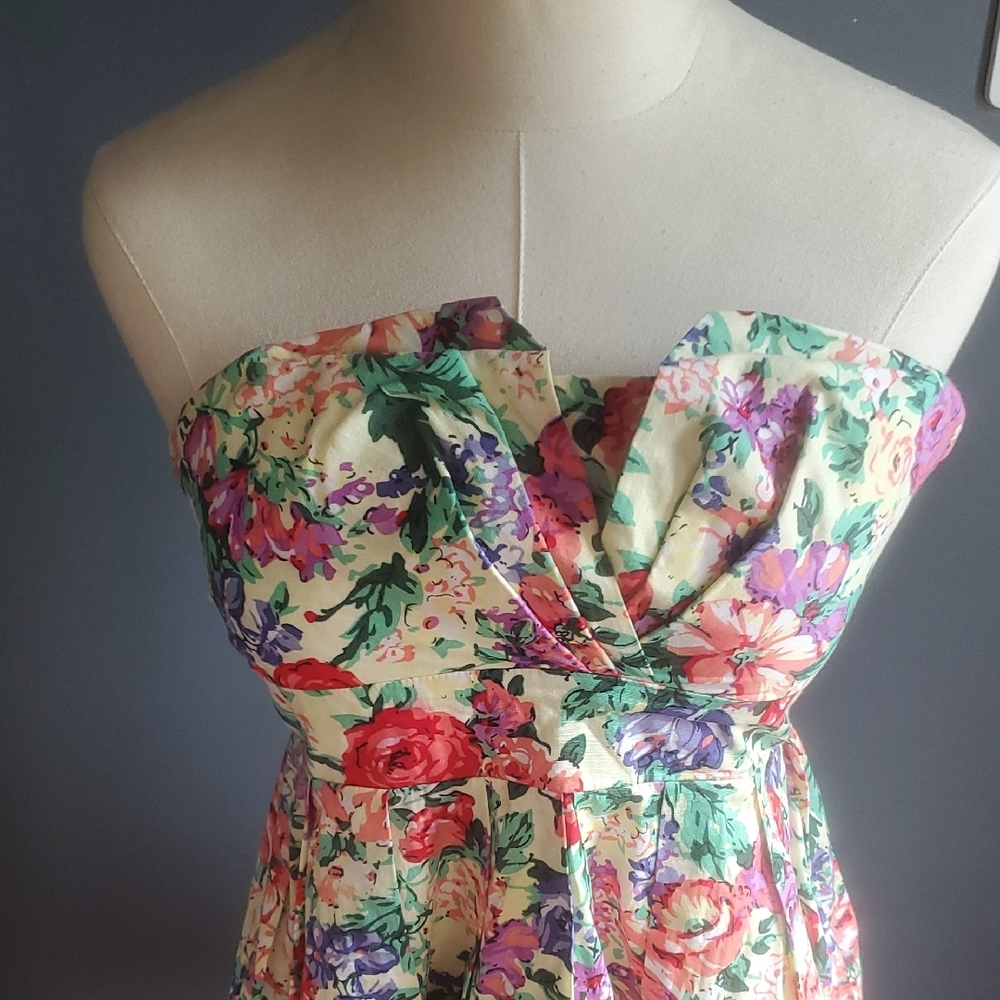 Sans Souci Pink and Green Pleated Strapless Sundress Sz M - Picture 3 of 17